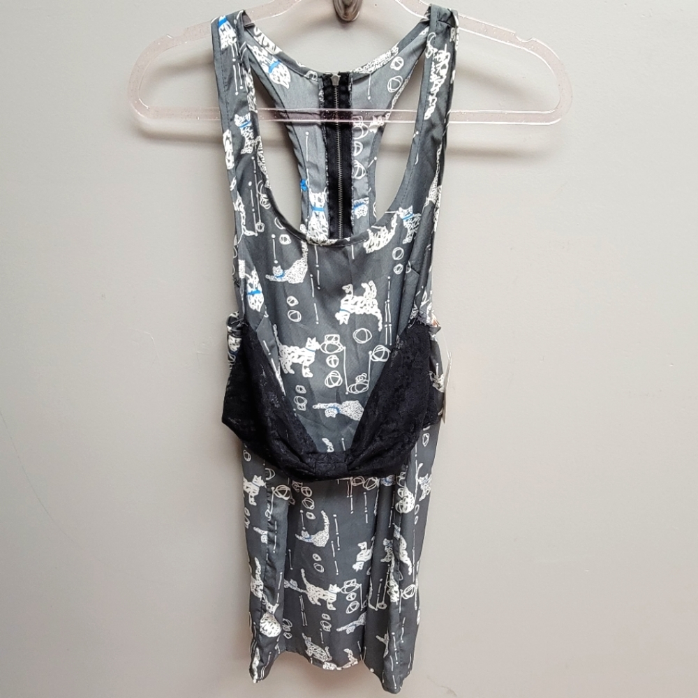 Pauln KC NWT Lace Bow Front Cat Tunic Tank Top With Zipper Back Women's Medium